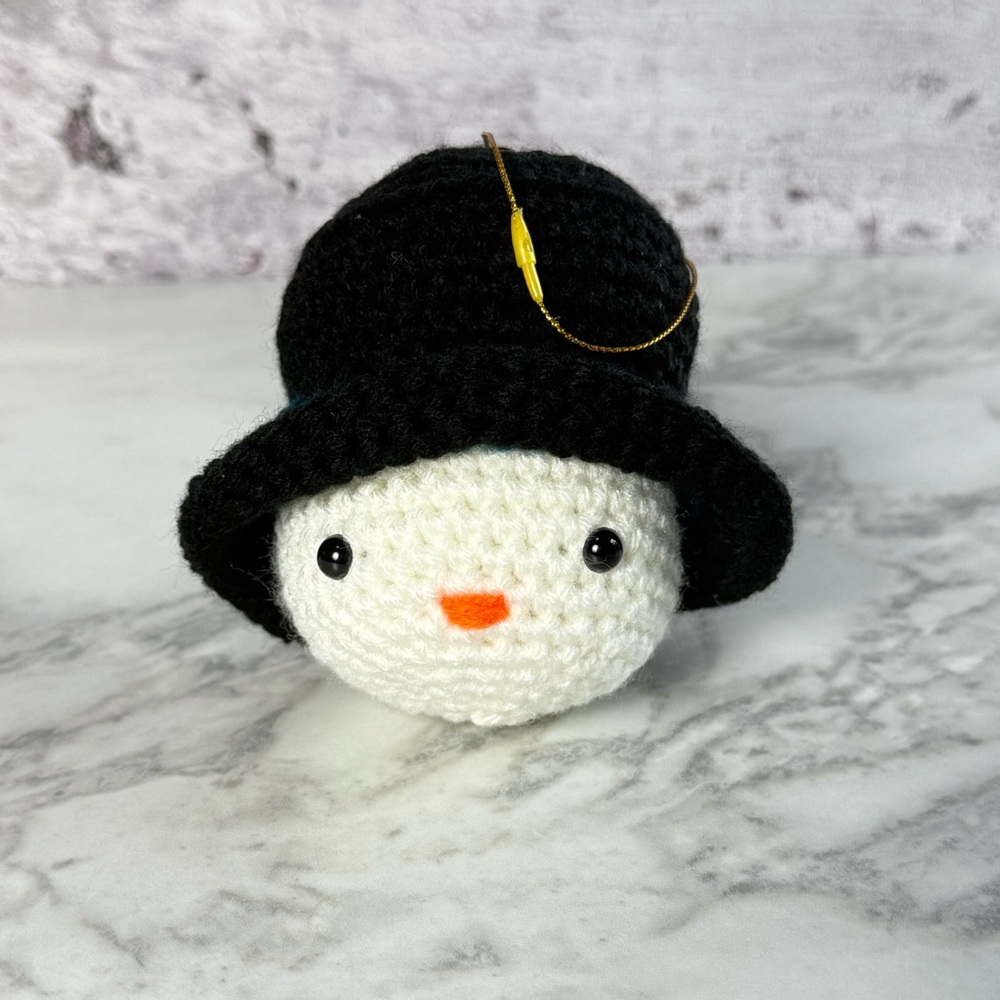 Handcrafted Christmas Ornament Crochet Snowman Head  Handmade Amigurumi